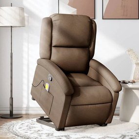 vidaXL Poltrona reclinável massagens tecido castanho