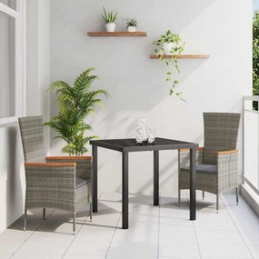 vidaXL Conjunto de Jantar para Jardim 3 pcs Cinzeto Rattan Sintético