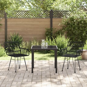 Conjunto de Jantar Jardim 3 Peças Preto Poliéster Rattan