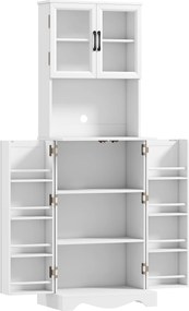 HOMCOM Buffet alto cozinha armário de cozinha 4 portas 8 porta-temperos tampo de trabalho prateleira ajustável 60x39,5x179,6cm branco | Aosom Portugal