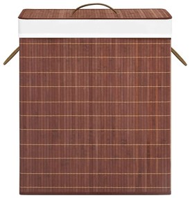 Cesto para roupa suja c/ 2 secções 100 L bambu castanho
