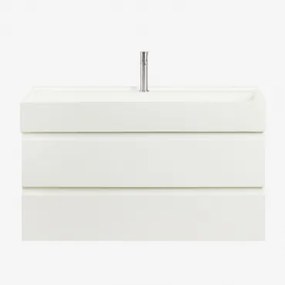 Conjunto De Móvel De Casa De Banho Suspenso Em Madeira E Folha De Freixo Com Lavatório Integrado Ona Branco & Sem Espelho & - Sklum