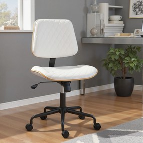 Cadeira de Escritório sem Braços Giratória Estofada em Couro Sintético com Encosto Curvado Assento em Forma de U Altura Ajustável Basculante 48,5x53x8
