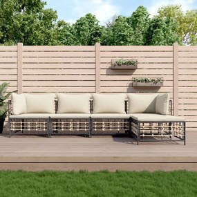 vidaXL 5 pcs conjunto lounge de jardim c/ almofadões vime PE antracite