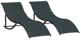 Outsunny 2 espreguiçadeiras dobráveis ​​ergonômicas em forma de S com estrutura de alumínio Textilene para piscina terraço jardim 165x61x63 cm Preto