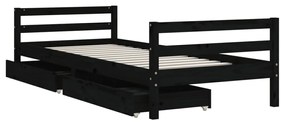 Estrutura cama infantil c/ gavetas 90x190 cm pinho maciço preto