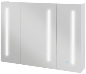 Armário Casa de Banho com Espelho e Luz LED com 3 Portas Prateleiras Ajustáveis e Interruptor Tátil 90x15x70 cm Branco Brilhante