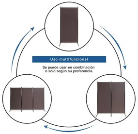 Biombo de 3 painéis Tela dobrável Tela de privacidade para escritório, casa de banho, quarto de dormir 260 x 183 cm Castanho