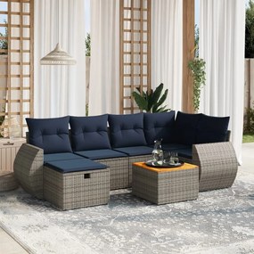 vidaXL 7 pcs conjunto sofás p/ jardim c/ almofadões vime PE cinzento