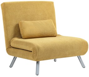 HOMCOM Sofá Cama Individual 3 em 1 Poltrona Cama Dobrável com Encosto Ajustável de 5 Níveis e Almofada 80x75x83 cm Amarelo | Aosom Portugal