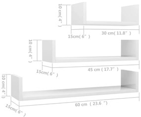Prateleira de parede 3 pcs contraplacado branco brilhante