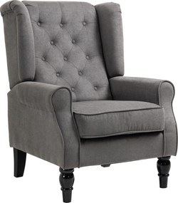 Poltrona de Sala, 86 x 74 x 102 cm, Encosto Alto Capitonado com Abas, Cinzento