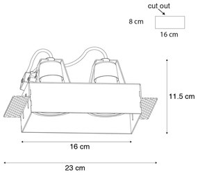 Conjunto de 6 Spots Embutidos Brancos GU10 70mm 2 Luzes Sem Moldura - Oneon Moderno