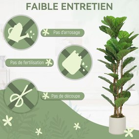 Planta artificial de interior de 120 cm – Figueira-lira artificial com vaso de plástico e tronco de madeira maciça, verde