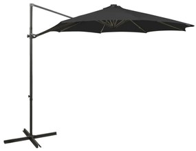 vidaXL Guarda-sol jardim cantilever c/ poste e luzes LED 300 cm preto
