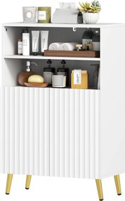 Móvel de casa de banho 60 x 31,8 x 93 cm, armário estreito de casa de banho com 5 prateleiras, portas caneladas com fecho suave, branco