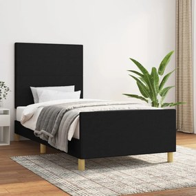 Estrutura de cama c/ cabeceira tecido 90x190 cm preto