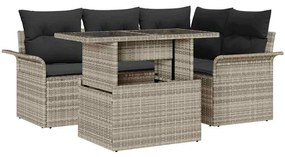 vidaXL Conjunto de Sofá de Jardim com 5 Peças e Almofadas Cinzento Claro em Polirattan