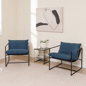 Conjunto de 2 Poltronas com Almofadas de Assento Sling Encosto Assento Tecido e Estrutura de Metal para Varanda 71 x 71 x 61 cm Azul + Preto