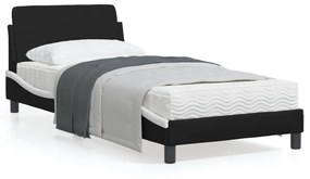 vidaXL Estrutura cama c/ cabeceira couro artificial preto e branco