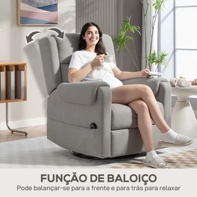 Poltrona Relax Reclinável Elétrica Giratória e Basculante com Apoio para os Pés Ajustável Controlo Remoto 86x89x99 cm Cinzento Claro