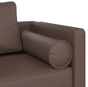 Chaise longue com almofadões couro artificial castanho