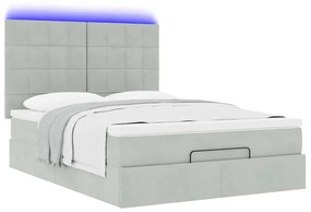 Estrutura cama otomana colchões 140x200cm veludo cinzento claro