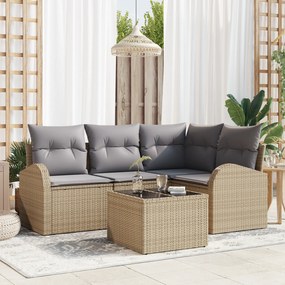 Conjunto de Sofá de Jardim vidaXL de 5 Peças com Almofadas Rattan Poliéster Preto