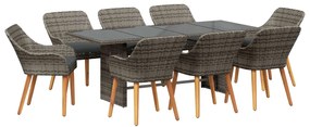 vidaXL Conjunto de Jantar para Jardim 9 pcs Cinzeto vime PE
