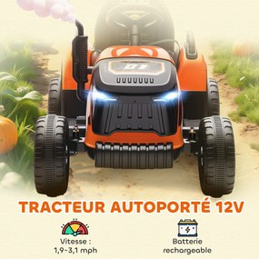 Trator elétrico para crianças com reboque amovível, comando à distância de 2,4 GHz, 139 x 58 x 55 cm, laranja