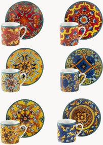 Chávenas de café em porcelana com pires Trinacria, conjunto de 12