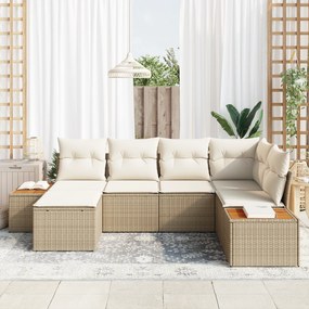 Conjunto de Sofá de Jardim de 6 Peças com Almofadas Bege Vime Sintétic