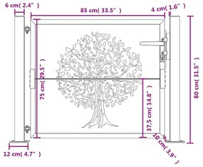 Portão de jardim 105x80 cm aço design árvore antracite