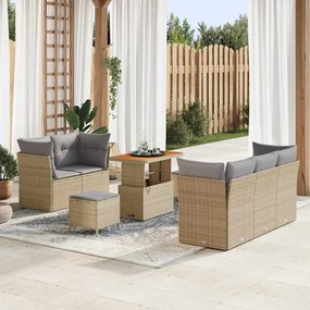 Conjunto de Sofá de Jardim vidaXL 8 Peças com Almofadas Bege Polirattan Acácia