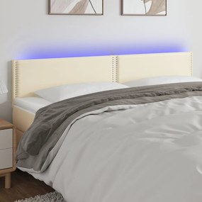 vidaXL Cabeceira de cama c/ LED 200x5x78/88 cm couro artificial creme