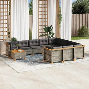 11 pcs conjunto sofás de jardim c/ almofadões vime PE cinzento
