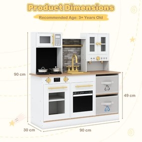 Cozinha de Brincar madeira com fogão com luz e som Cafeteira Torneira e utensílios de cozinha