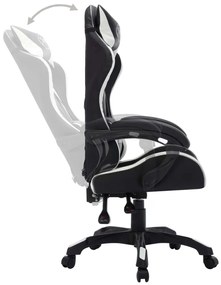 Cadeira estilo corrida luzes LED RGB couro artif. branco/preto