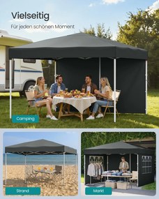 Tenda dobrável de 3 x 3 m para jardim e festas, com 4 paredes laterais, cinzento escuro