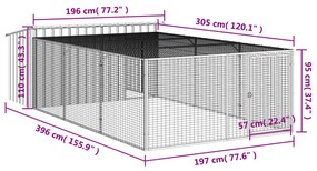 Casota p/ cães c/ parque 197x396x110 cm aço galvaniz. antracite