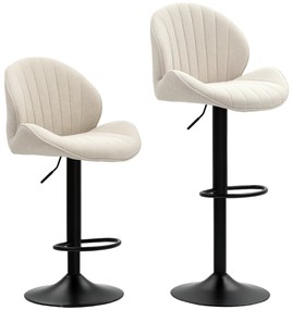 HOMCOM Conjunto de 2 Bancos de Bar Forma de Concha Encosto Altura Ajustável e Apoio para Os Pés Estrutura de Aço Bege | Aosom Portugal