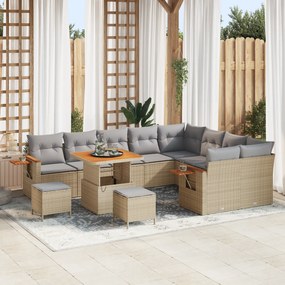 Conjunto de Sofás de Jardim vidaXL de 12 Peças com Almofadas Bege Rattan Poliéster Acácia
