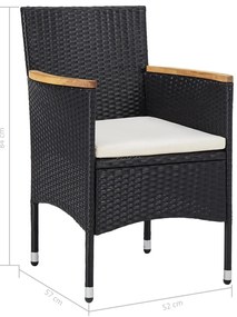 5 pcs conjunto jantar p/ exterior vime PE madeira acácia preto