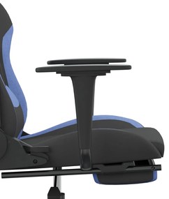 Cadeira de gaming com apoio de pés tecido preto e azul