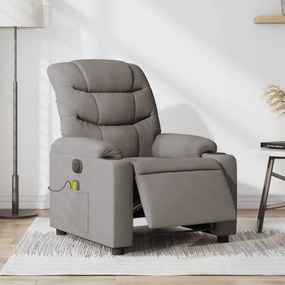 vidaXL Poltrona reclinável massagens elétrica tecido cinza-acastanhado