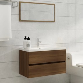 Armário lavatório +lavatório embutido madeira carvalho castanho
