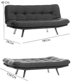 Sofá-Cama de 3 Lugares Misa – Cinzento Escuro – 52x175x40 cm