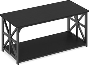 Mesa de centro de estilo industrial 109 x 50 x 48 cm, 2 níveis, prateleira aberta, estrutura metálica, para sala de estar, preta