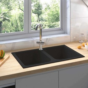 vidaXL Pia de Cozinha Preta 760x480x184 mm de Granito