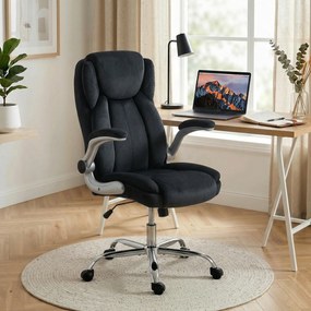 Cadeira de Escritório Apoios de Braços Rebatíveis Altura Ajustável Função Basculante e Estofada em Veludo 68x69x118 cm Preto